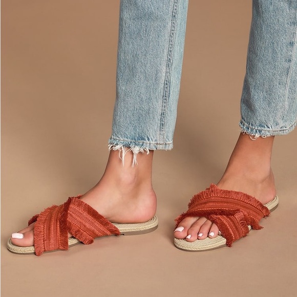 Crevo Monroe Orange Frayed Slide Sandals - Picture 2 of 4